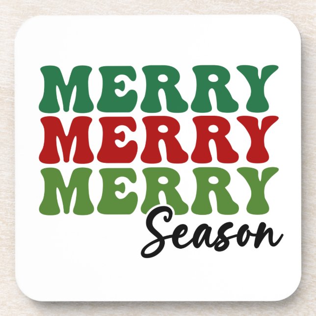 Merry Merry Merry Season - Retro Holiday Art Beverage Coaster (Front)