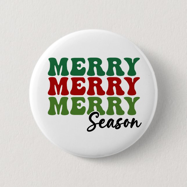 Merry Merry Merry Season - Retro Holiday Art Button (Front)