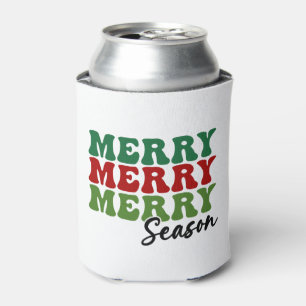 Merry Merry Merry Season - Retro Holiday Art Can Cooler