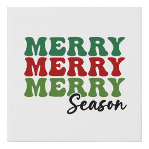 Merry Merry Merry Season - Retro Holiday Art Faux Canvas Print