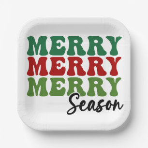 Merry Merry Merry Season - Retro Holiday Art Paper Plates