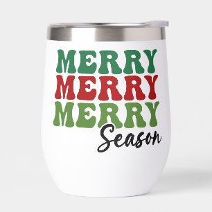 Merry Merry Merry Season - Retro Holiday Art Thermal Wine Tumbler