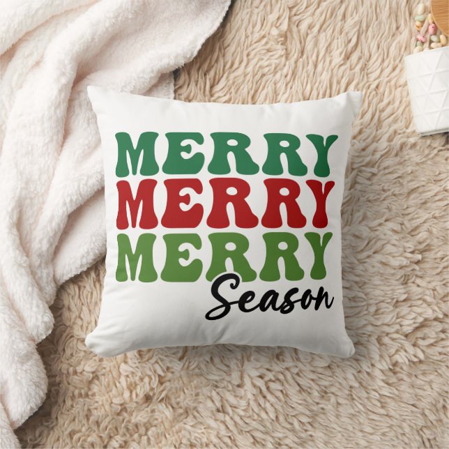 Merry Merry Merry Season - Retro Holiday Art Throw Pillow (Blanket)
