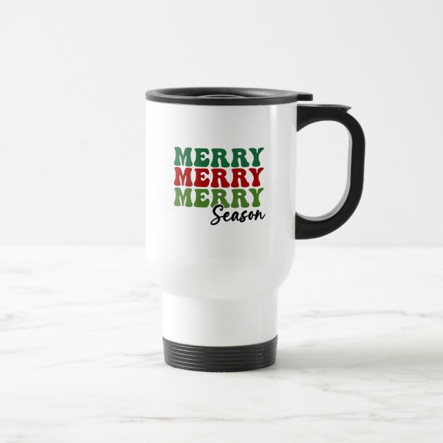 Merry Merry Merry Season - Retro Holiday Art Travel Mug (Right)