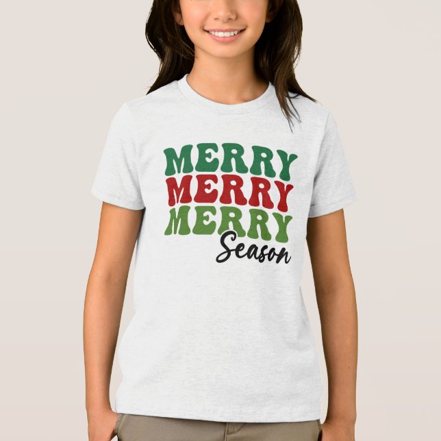 Merry Merry Merry Season - Retro Holiday Art Tri-Blend Shirt (Front)