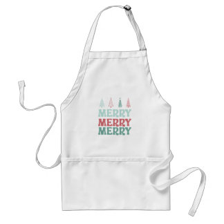 Merry Merry Merry with Pastel Boho Christmas Trees Adult Apron