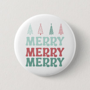 Merry Merry Merry with Pastel Boho Christmas Trees Button