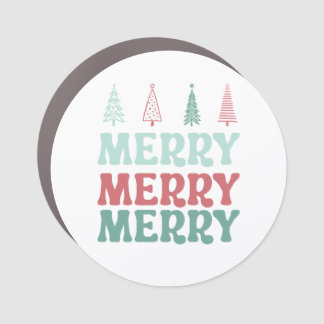 Merry Merry Merry with Pastel Boho Christmas Trees Car Magnet