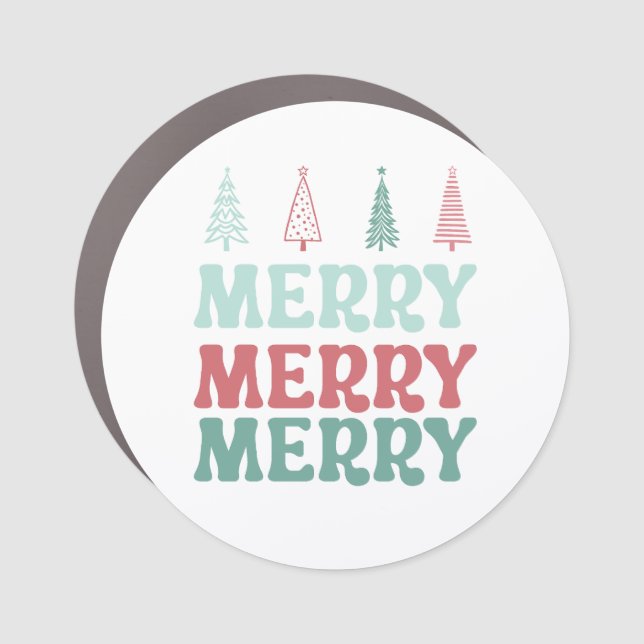 Merry Merry Merry with Pastel Boho Christmas Trees Car Magnet (Front)