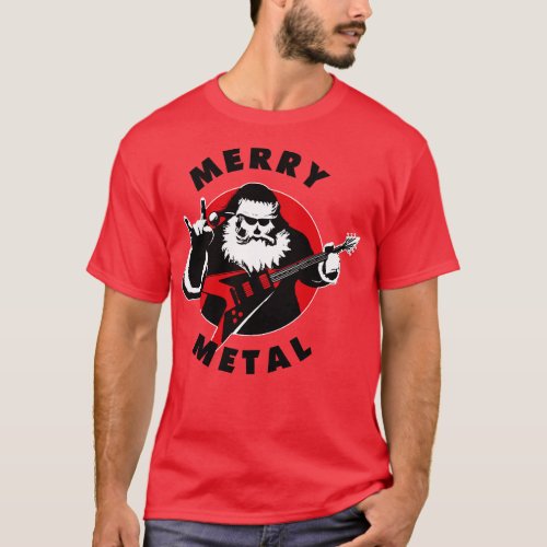 Merry Metal Santa Claus Heavy Metal Guitar Player T_Shirt