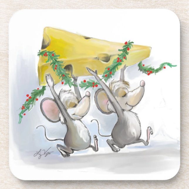 Merry Mice Mic & Mac Cork Coaster (Front)