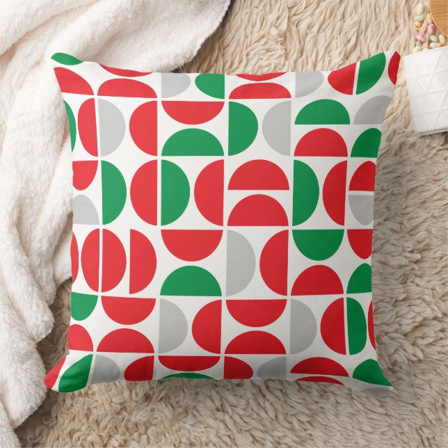 Merry Mid Century Holiday Tiles Throw Pillow (Blanket)