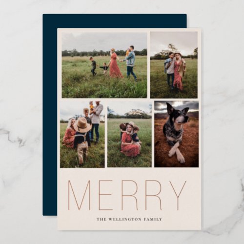 Merry Minimalist 5 Photo Foil Holiday Card
