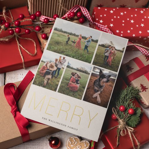 Merry Minimalist 5 Photo Foil Holiday Card