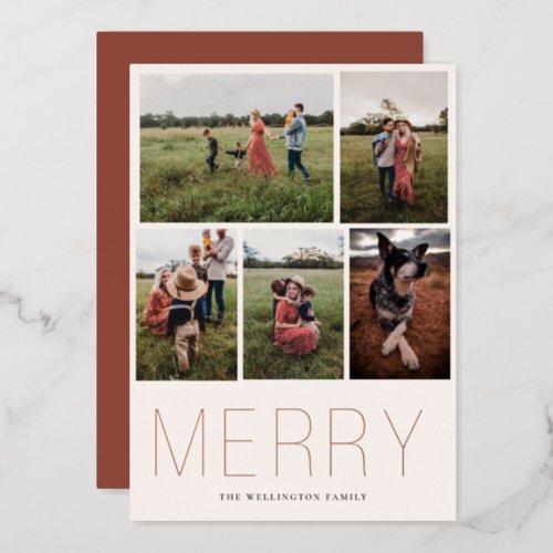 Merry Minimalist 5 Photo Foil Holiday Card