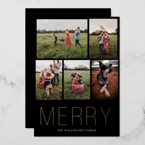 Merry Minimalist 5 Photo Foil Holiday Card