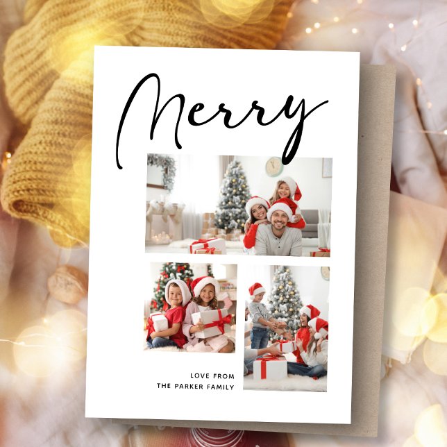 Merry Minimalist | Christmas Three Photo Collage Holiday Card (Creator Uploaded)