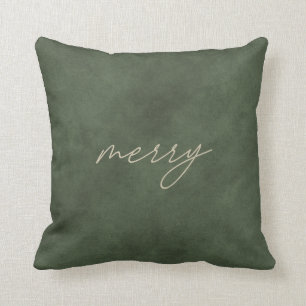 Merry • Minimalist Dusty Green Velvet Christmas Throw Pillow