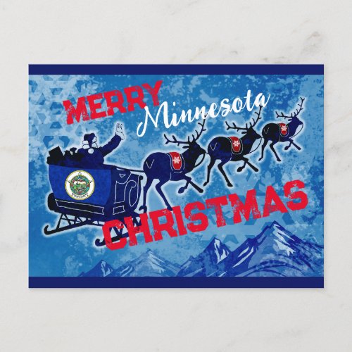 Merry Minnesota flag Christmas postcard