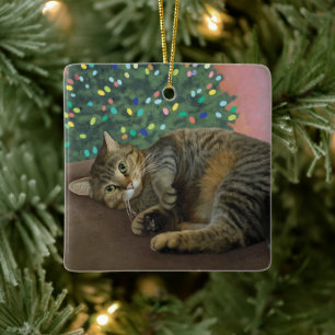 Merry Mischief - Christmas Kitty Ceramic Ornament