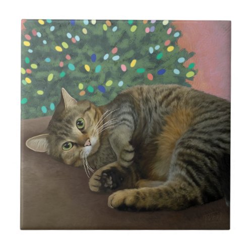 Merry Mischief _ Christmas Kitty   Ceramic Tile