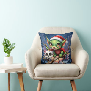Merry Mischief – The Little Christmas Elf. Throw Pillow