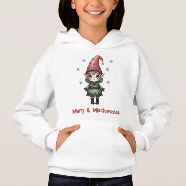 Merry & Mischievous Elf Kids Hoodie (Front)