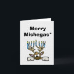 Merry Mishegas Chrismukkah Card<br><div class="desc">This card features an exhausted or forlorn reindeer with candles on his antlers to represent a Menorah. The word "Mishegas" in yiddish means craziness. And, for some the holidays are crazy, esp. if you're blending two different cultures together. So this card wishes a Merry Mishegas Chrismukkah" in a way. But,...</div>