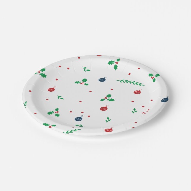 Merry Mistletoe Christmas Holiday Paper Plates (Angled)
