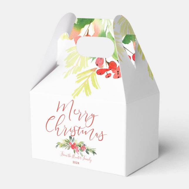 Merry Mistletoe | Customizable Watercolor Favor Boxes (Front Side)