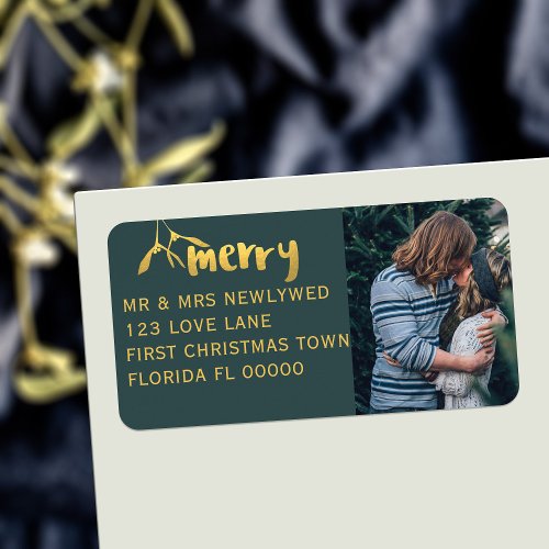 Merry Mistletoe Holiday Photo Christmas Address Label