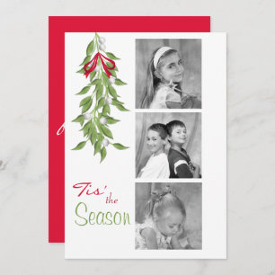 Merry Mistletoe with Red Bow Holiday Photo Card