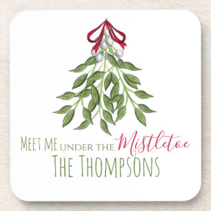 Merry Mistletoe with White Berries Beverage Coaster