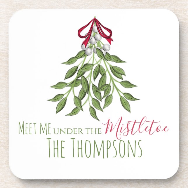 Merry Mistletoe with White Berries Beverage Coaster (Front)