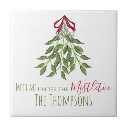 Merry Mistletoe with White Berries Ceramic Tile