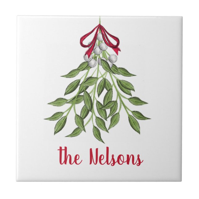Merry Mistletoe with White Berries Ceramic Tile (Front)