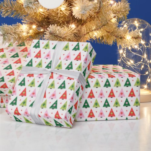 Merry  Mod Christmas Trees Wrapping Paper