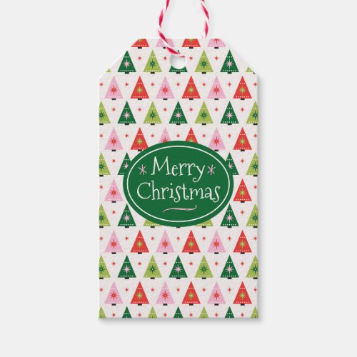 Merry  Mod Retro Christmas Trees Gift Tag