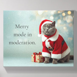 Merry Mode Cat Christmas Art Canvas Photo Tile
