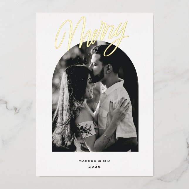 Merry Modern Arch Foil Holiday Card (Front)