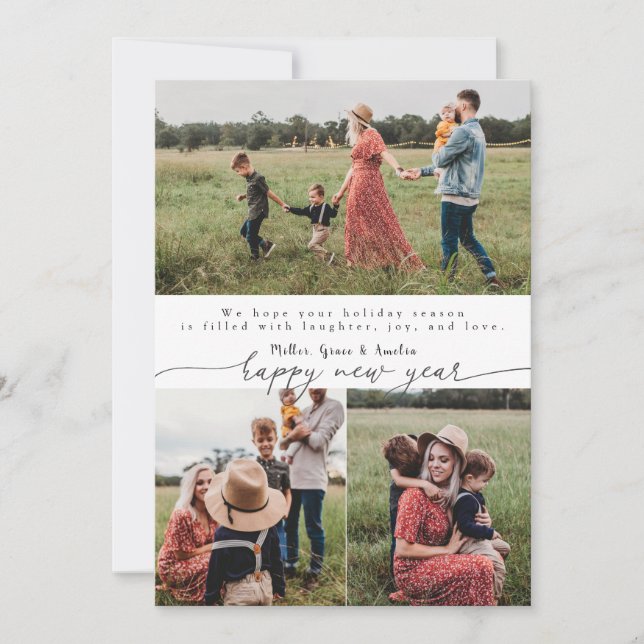 Merry modern calligraphy Christmas 3 Holiday Card (Front)