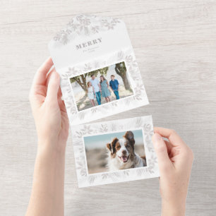 Merry Modern Christmas Flower Photo All In One Invitation