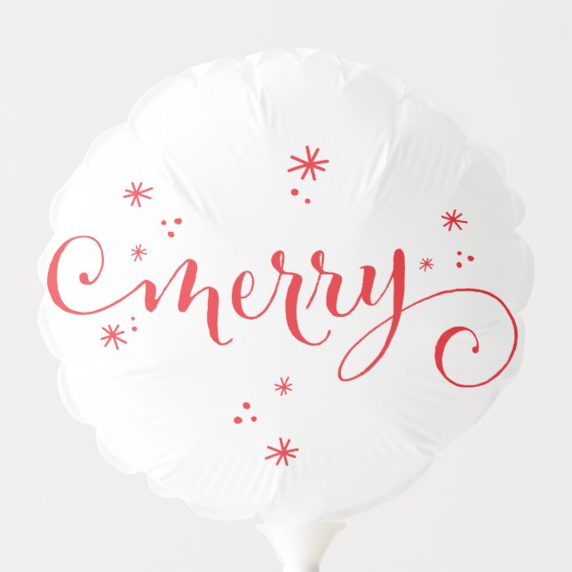 MERRY MODERN festive fun calligraphy sparkles red Balloon (Front)
