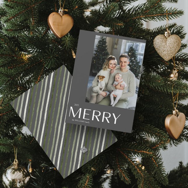 Merry Modern Gray Photo Christmas Holiday Card (Spread Cheer! Customize Your 'MERRY' Photo Holiday Card 📷🎄 [Upload Here])