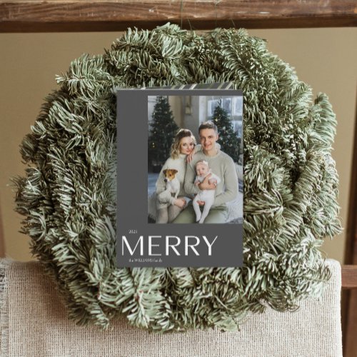 Merry Modern Gray Photo Christmas Holiday folded Card