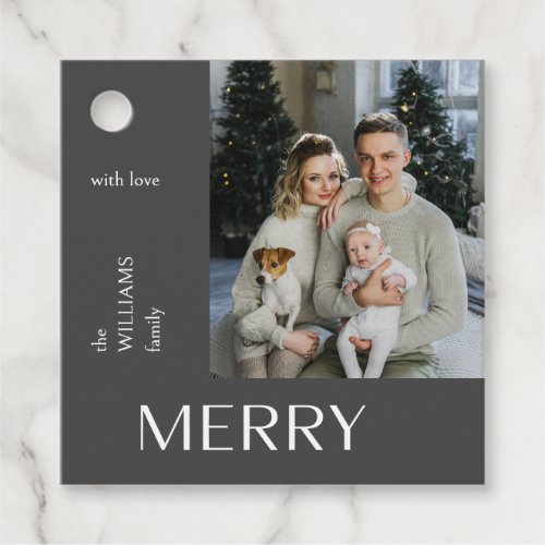 Merry Modern Gray Photo Christmas Holiday Gift Favor Tags