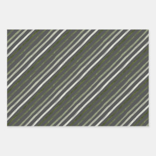 Merry Modern Gray Stripes Photo Christmas Holiday Wrapping Paper Sheets