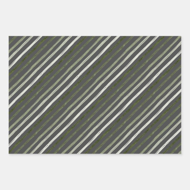 Merry Modern Gray Stripes Photo Christmas Holiday Wrapping Paper Sheets (Front)