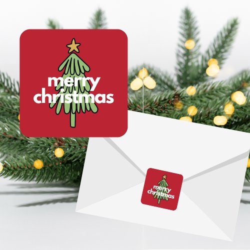 Merry Modern Minimalist Christmas Tree Stickers