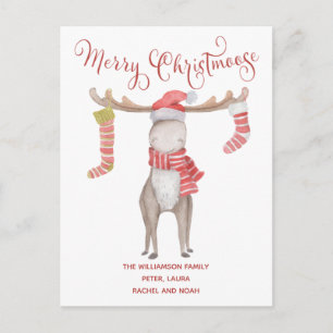 Merry Modern Moose Merry Christmas Holiday Announcement Postcard